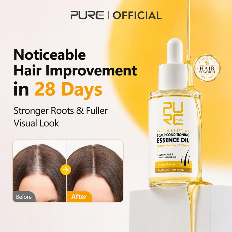PURC Biotin Peptide Scalp Essence Oil Hair Growth Serum Leave-in Stronger Roots Fuller Thicker Nourishing Anti-Hair Loss Care