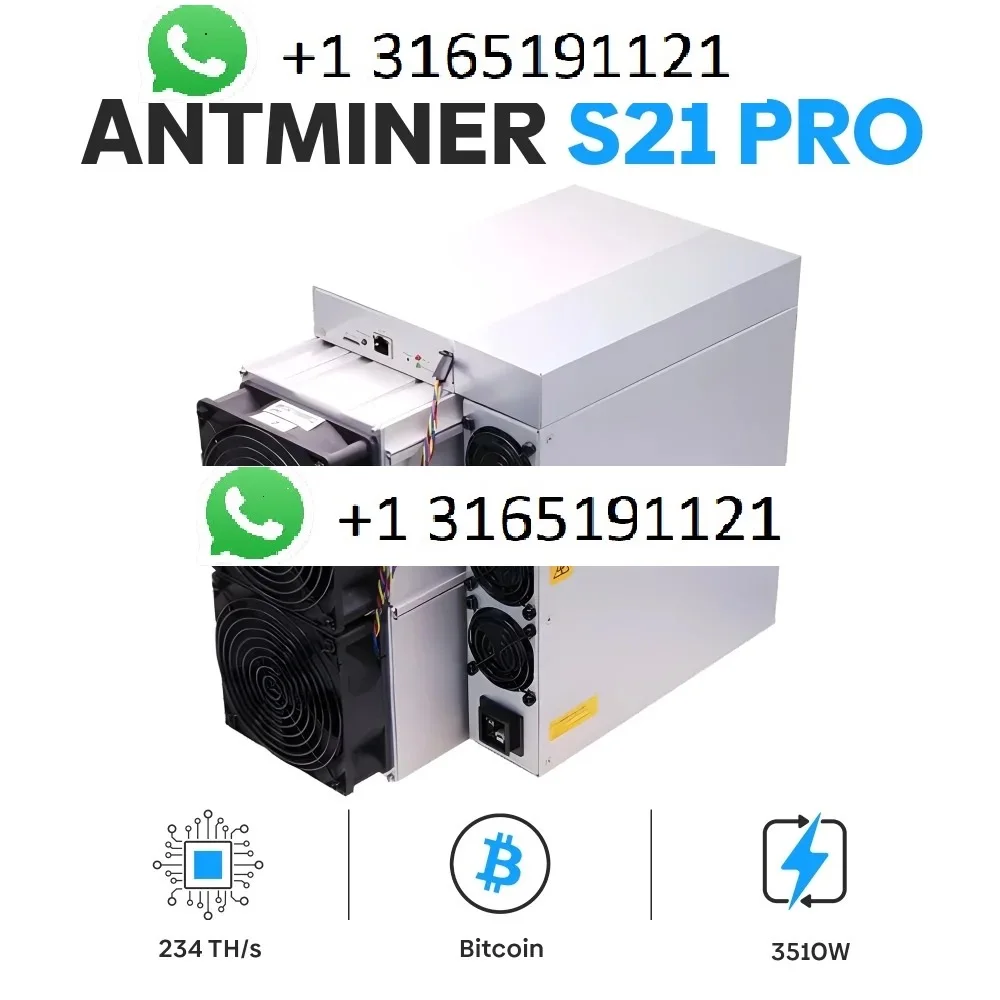 S. Buy 5 Get 3 Free!!, Venda quente Bitmain-Antminer S21 Pro Bitcoin Miner, Novo, Original, 234TH, S