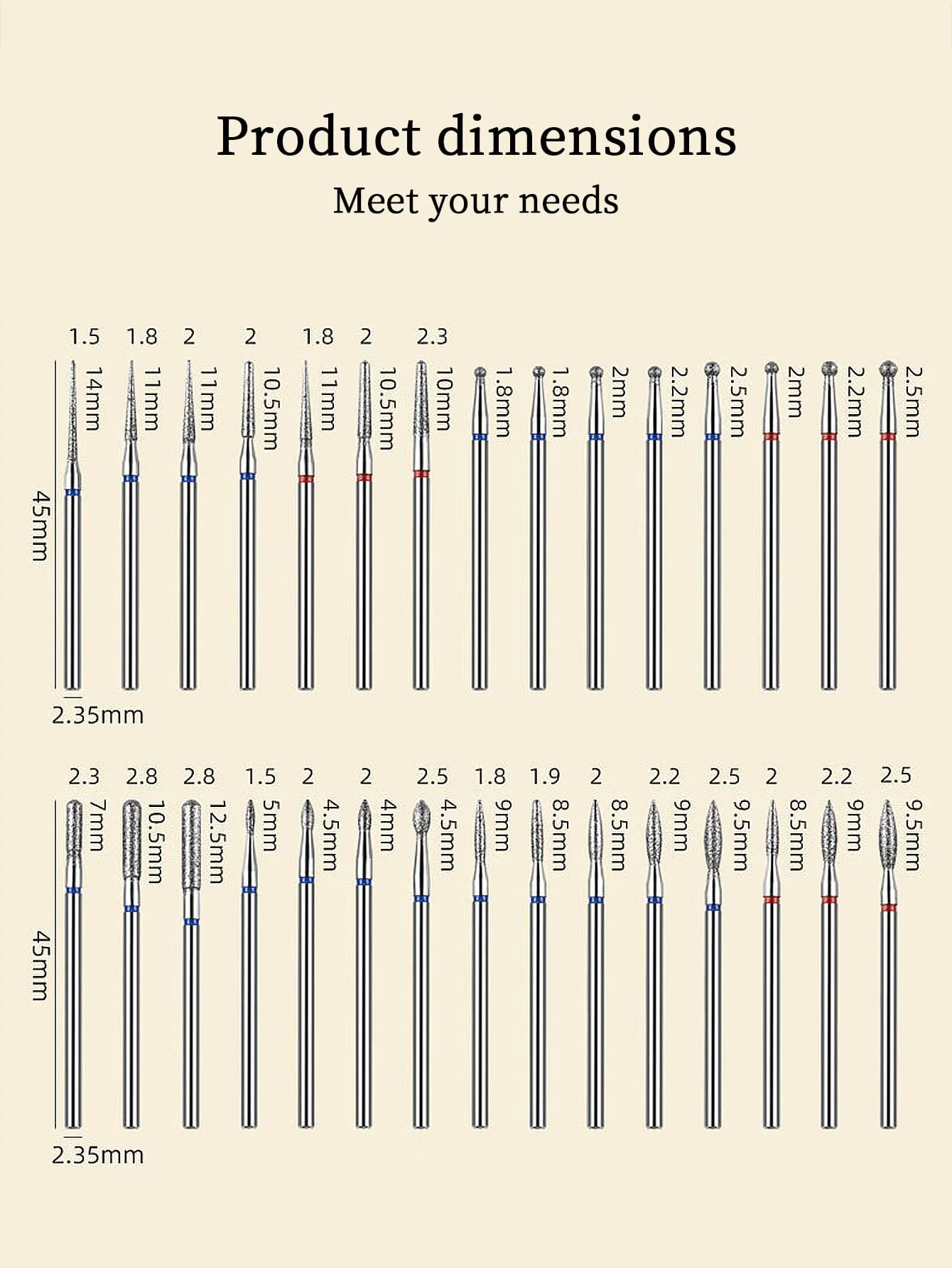 30개/박스 매니큐어 그라인딩 헤드 세트 다이아몬드 네일 드릴 비트 회전식 전동 밀링 커터 페디큐어 매니큐어 파일 큐티클용