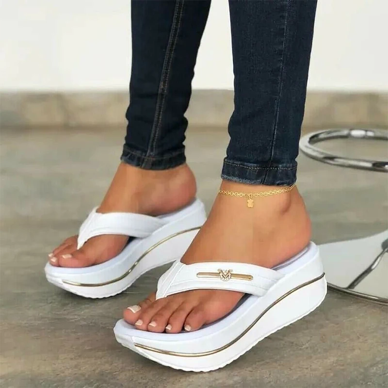 Sommer Damen Keil Flip-Flops 2024 plus Größe dickbesohlte rutsch feste Flip-Flops modische lässige Damen Outdoor-Strands chuhe