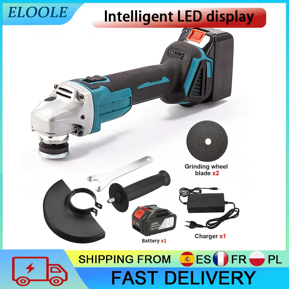 Amoladora angular eléctrica de 800 W, amoladora angular sin escobillas con pantalla inteligente antidesbordamiento, con rueda de amolado de 100 mm, para batería Makita de 18 V, herramienta eléctrica portátil para amolado y corte de metales