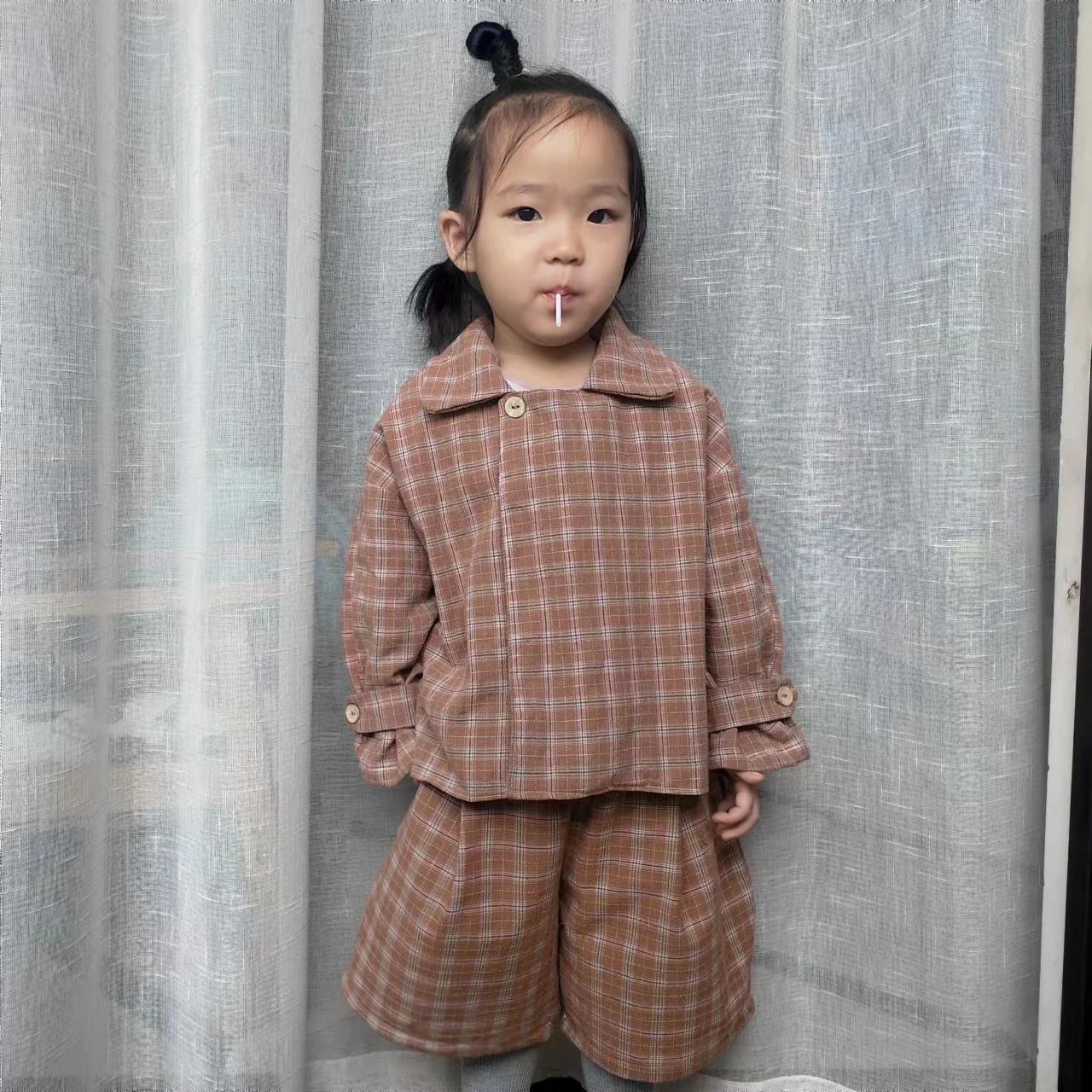 

Cartoon Inn Original Design Vintage Style Suit With Check Pattern For Children Classical Lapel