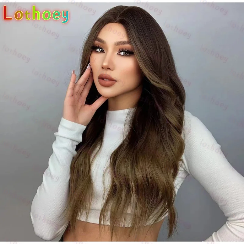 Коричневый для чернокожих женщин, длинные волнистые со светлыми бликами, косплей для повседневного использования на вечеринке, человеческие волосы