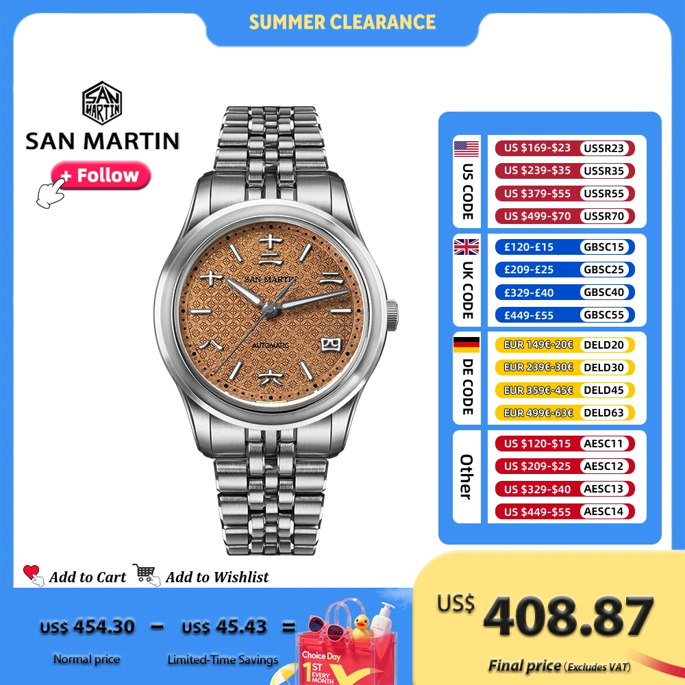 San Martin SN0144 39mm Men Watch Miyota 90S5 Automatic Chinese Ancient Coin Pattern Dial Distressed Antique Finish 10Bar GADA