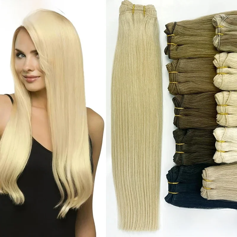 Hoge Kwaliteit Human Hair Wefts Extensions Hair Weaves Bundels Echt Menselijk Natuurlijk Haar Steil Zwart Bruin Blond Erg Dik - afbeelding 2