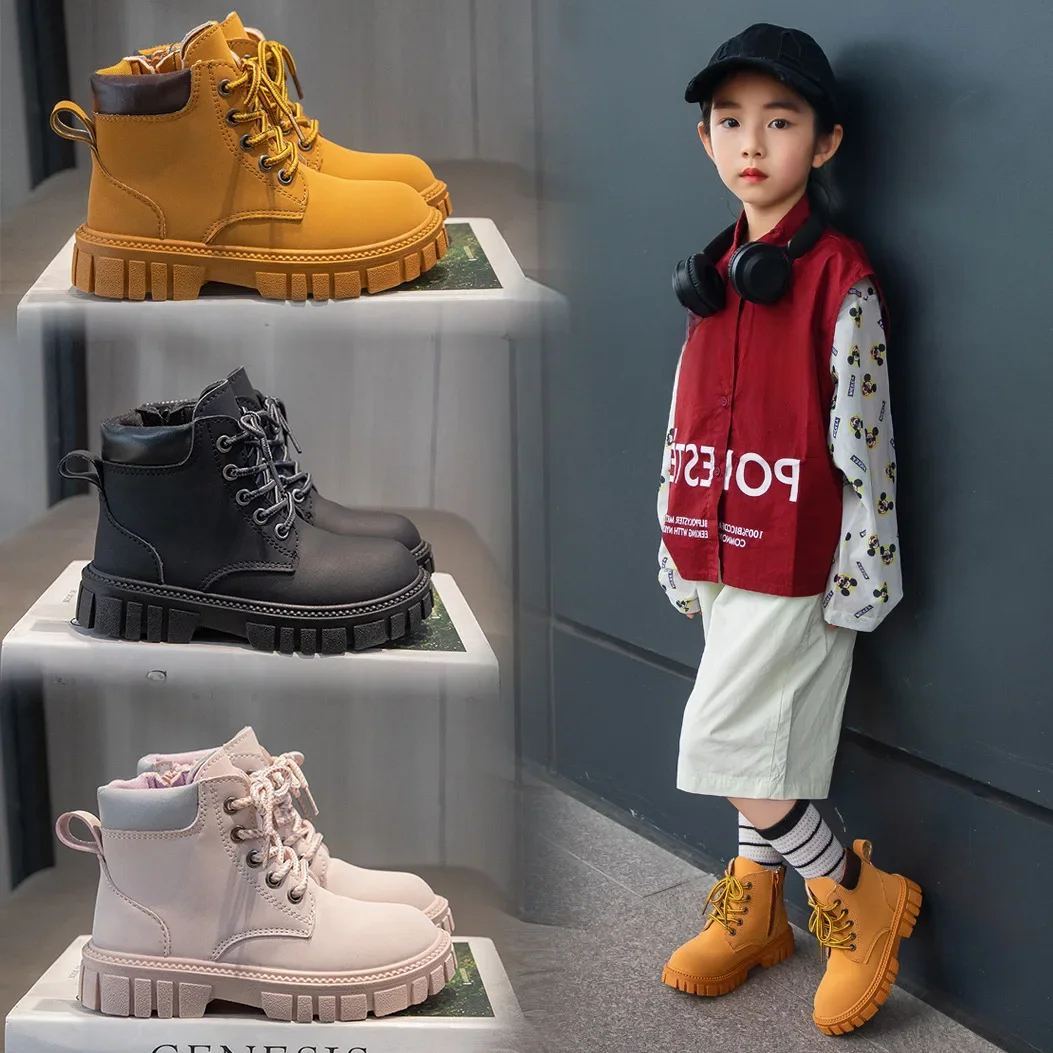 Mode garçon fille bottes courtes antidérapantes Style britannique bottes enfants côté fermeture éclair conception bottes simples bottes en cuir anti-dérapant