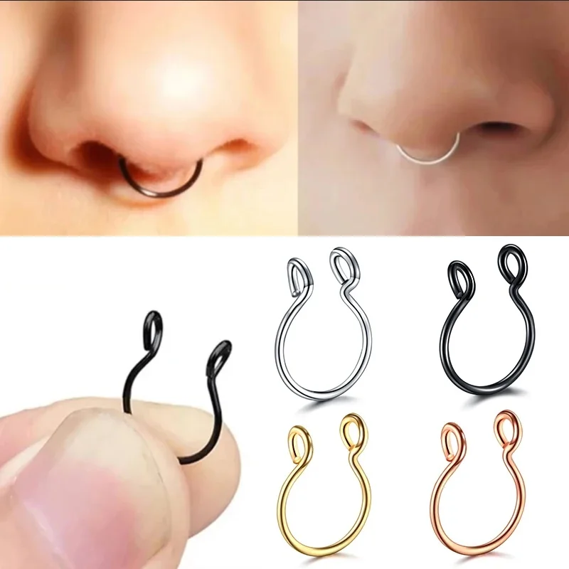 1PC en forme de U faux anneau de nez cerceau Septum anneaux en acier inoxydable nez Piercing faux Piercing Oreja Pircing femmes hommes corps bijoux