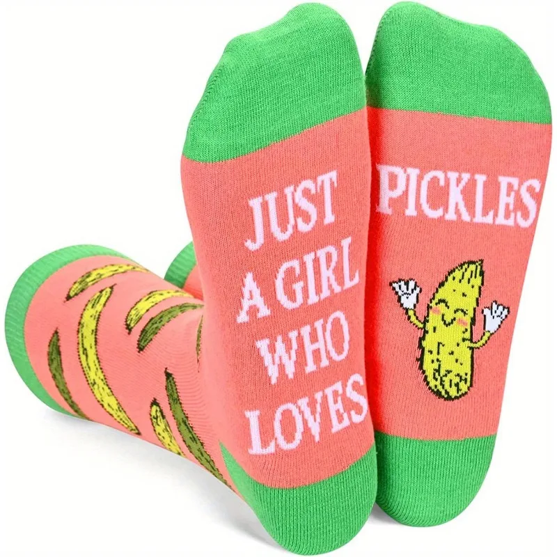 

1 Pair of Green Pink Kimchi Socks with Fun Pattern Design and Soft Fabric, Suitable for Funny Gift Giving, Humorous Socks