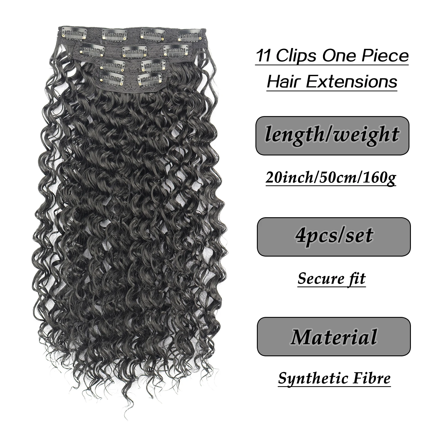 Synthetic Kinky Curly Clip In Hair Extensions Black Brown 4pcs/set Full Head Fake Pieces Hair Accessories Suitable For Women