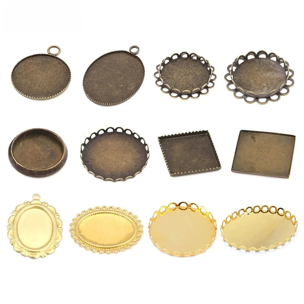 Wewnątrz 25x18MM 40x30MM 18K złoty kolor mosiądz owalne koronkowe tace ramki podstawa Cabochon koraliki ustawienia akcesoria do wyrobu biżuterii — zdjęcie 2