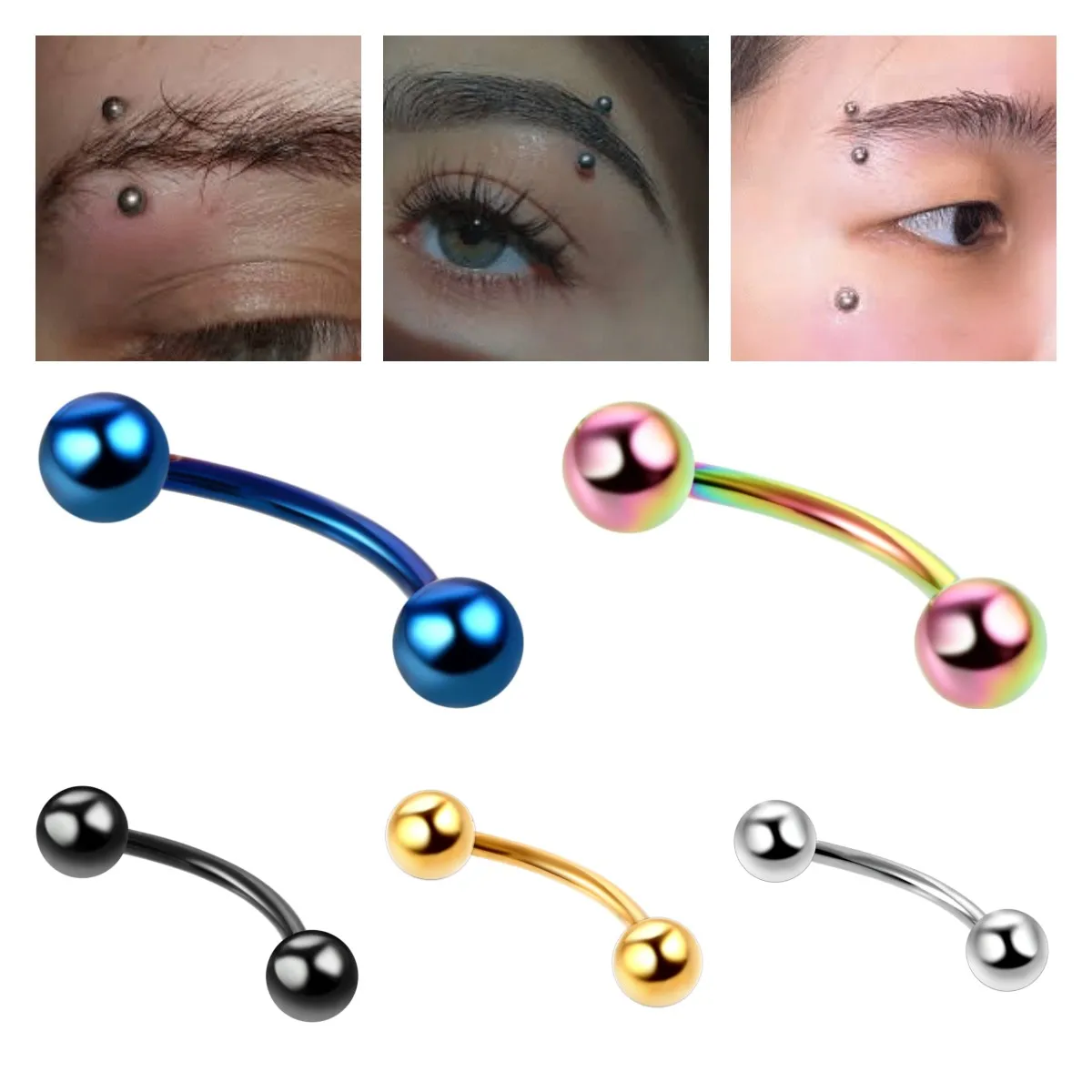 6/8/10mm Stainless Steel Eyebrow Jewelry 3/4mm Ball Eyebrow Piercing Curved Barbell Lip Ring Snug Daith Helix Rook Earring 1PC