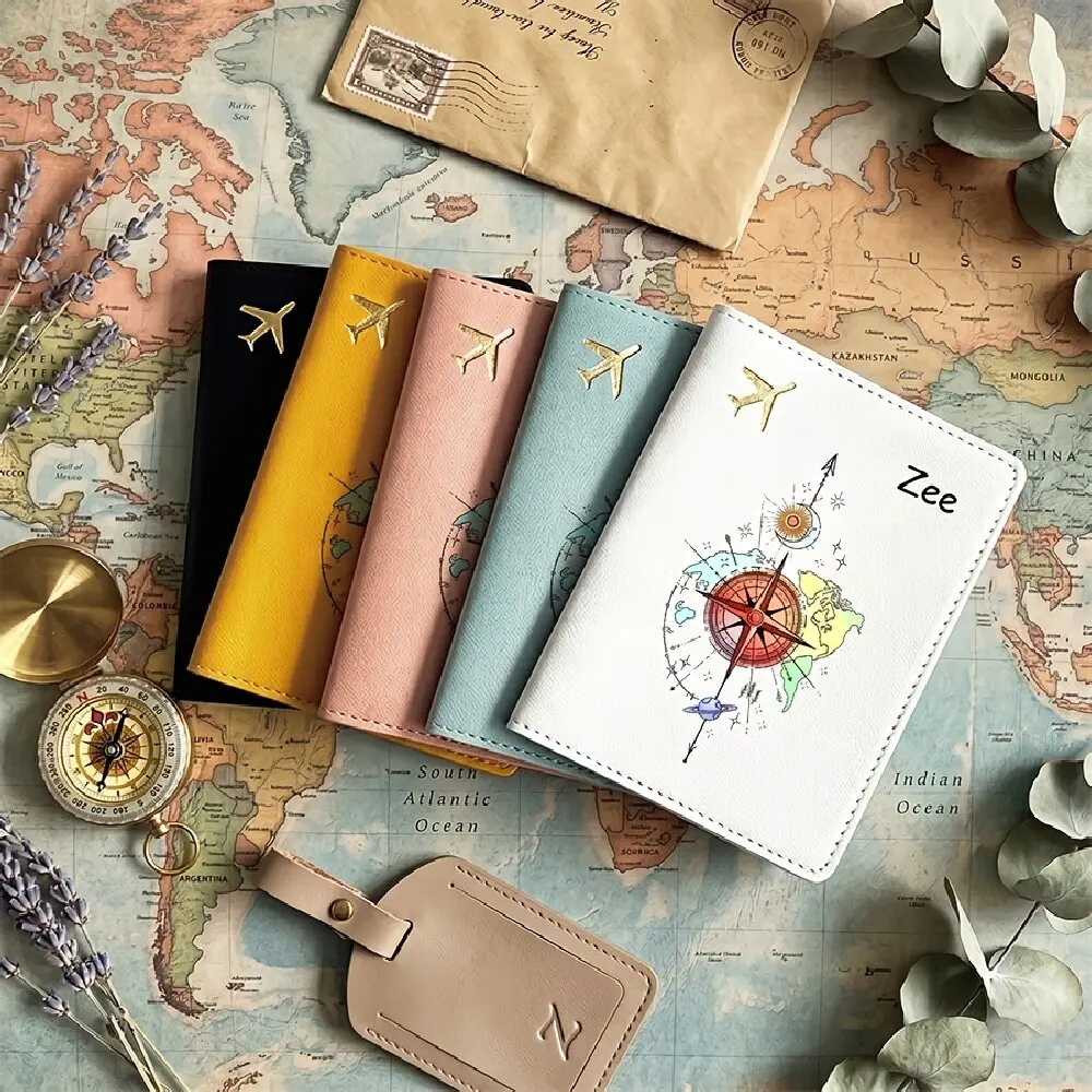 

Cartoon Pattern Passport Holder with Custom Name, Open-close Design, Travel Essential & Valentine Gift