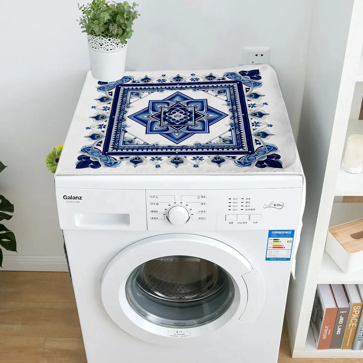 Blue White Vintage Patterns Dust Cover Washing Machine Dust Mat Design Refrigerator Protective Pad Household Home Supplies