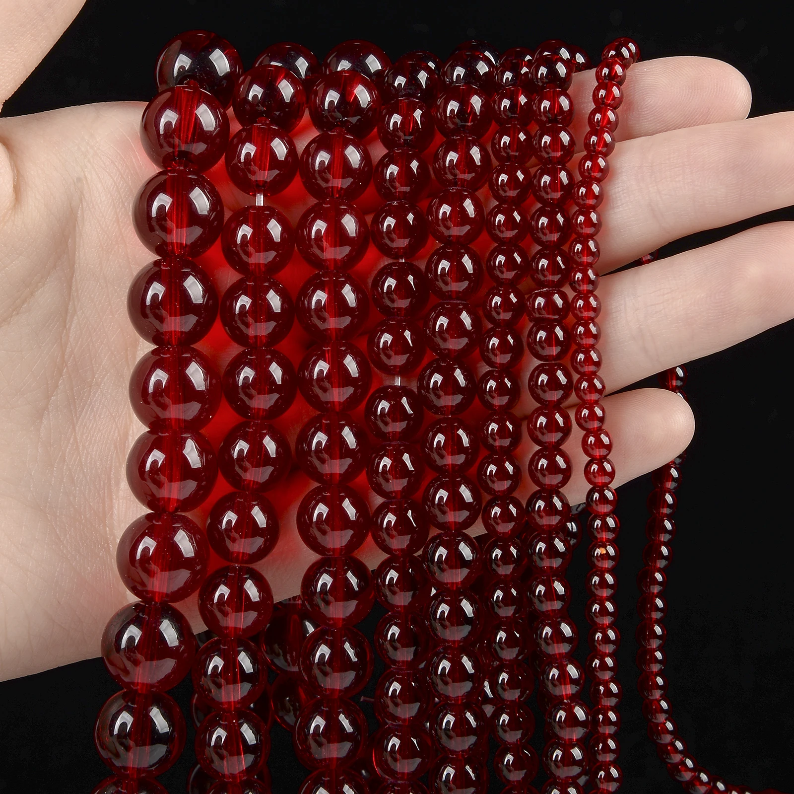 Natural Stone Beads Pomegranate Red Glass Round Loose Beads for Jewelry Making DIY Bracelet Accessories 4/6/8/10/12mm