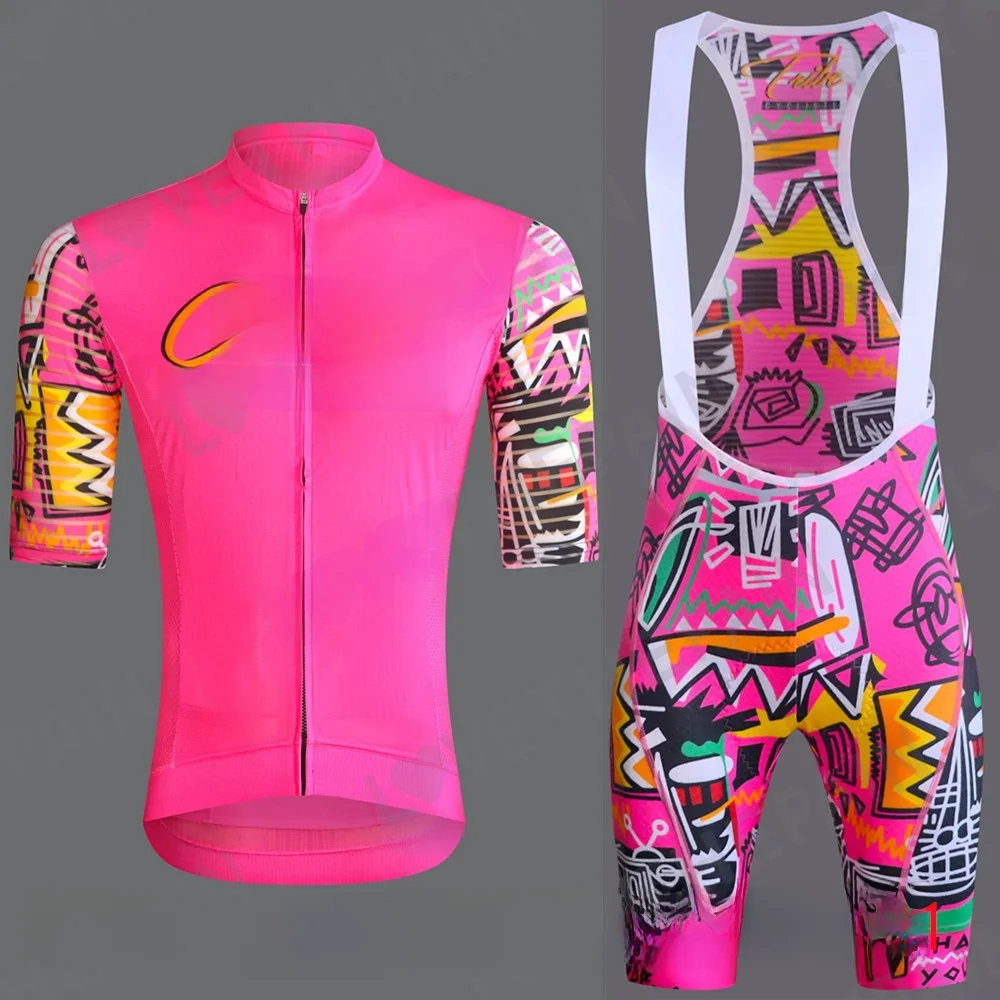 AliExpress Chaise pink Men Summer Cycling Clothing tops MTB Bike Clothes Maillot Ropa Ciclismo Bib Shorts 9D Gel Cycling Bicycle Suit 2024