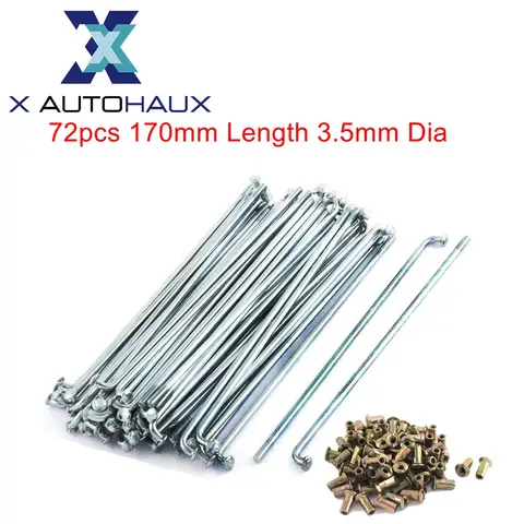 X Autohaux 니플이 있는 오토바이 휠 스포크, 스레드 직경 160mm-180mm 길이, 3mm-3.5mm, 72 개, 36 개
