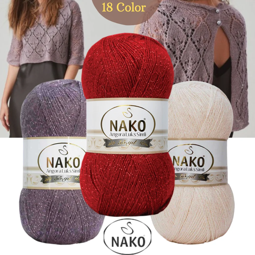 Nako Angora Lüks Simli Wool Hand Knitting Yarn, 100 grams 550 meters, 18 Color, Acrylic, Moher, Glitter, Thread, Home Textile, Accessory Materials, Crochet, Clothes, Sport, Cardigan, Blouse, Quality, Hobby - DIY