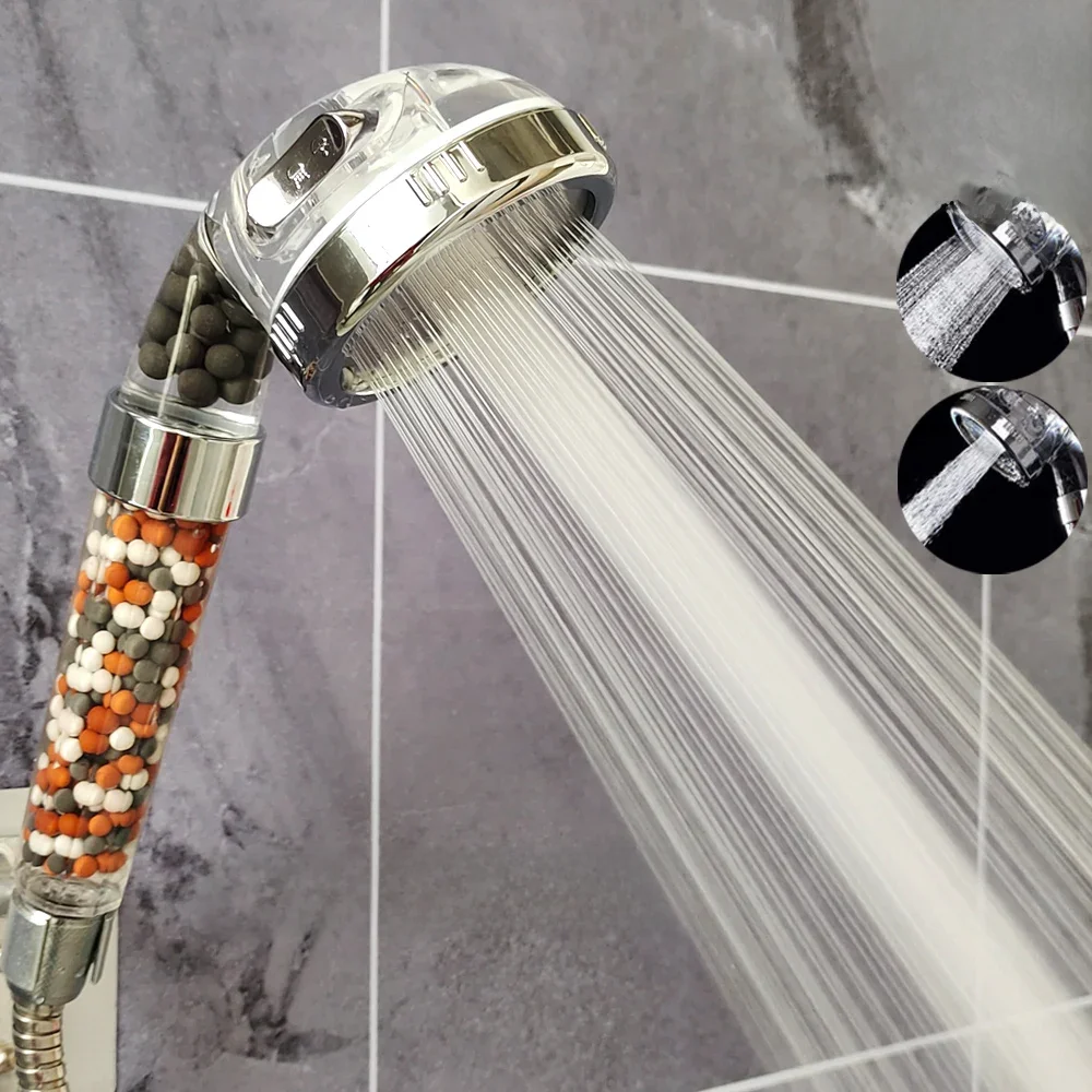 Zloog New 3 Modes Shower Head High Pressure Water Filter Shower Mineral Balls Showerhead for Bathroom Anion Nozzle