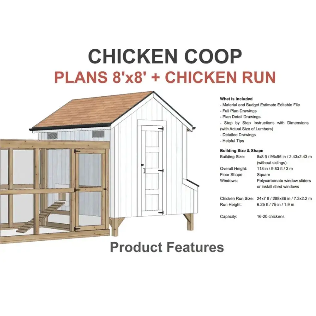 DIY-Hühnerstall-Druckpläne, 2,4 x 2,4 m, mit Lauf |   Hen House & Chicken Pen-Broschüre für 20-Hühner |   Kleines Bauernhof und Hinterhof