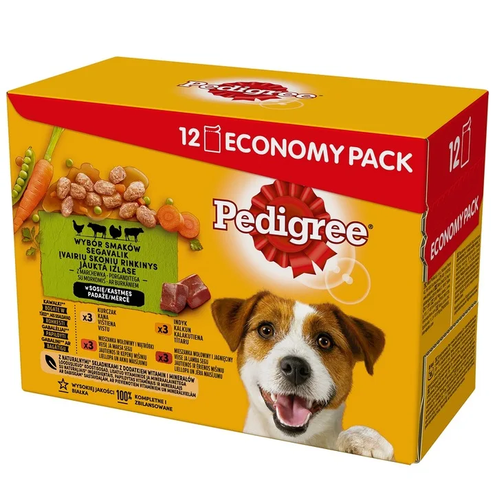 Pedigree comida húmeda para perros, comida en salsa para adultos, 12x100g