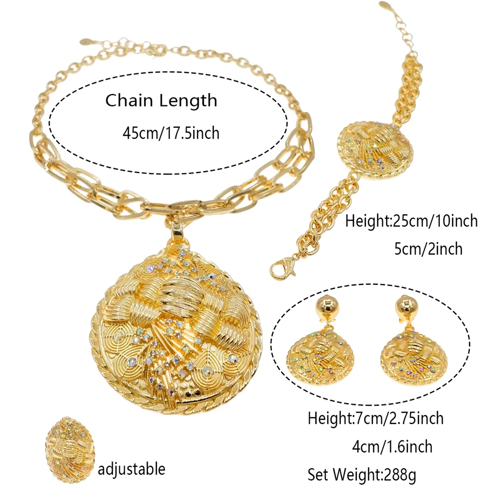 Nigeria Jewelry Sets for Wome Big Pendant Fashion Bridal African Gold Color High Quality Necklace Earrings Bracelet  Party SYHOL