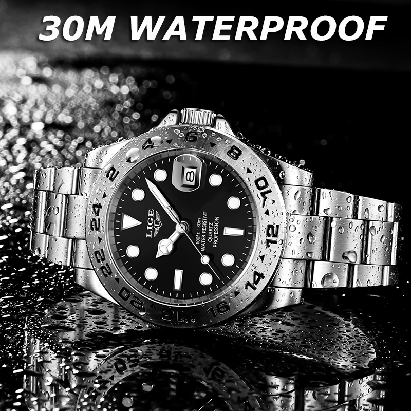 2023 New LIGE Design Top Brand Men\'s Sports Quartz Watches Stainless Steel Wrist 30M Waterproof Chronograph Luxury Reloj Hombre