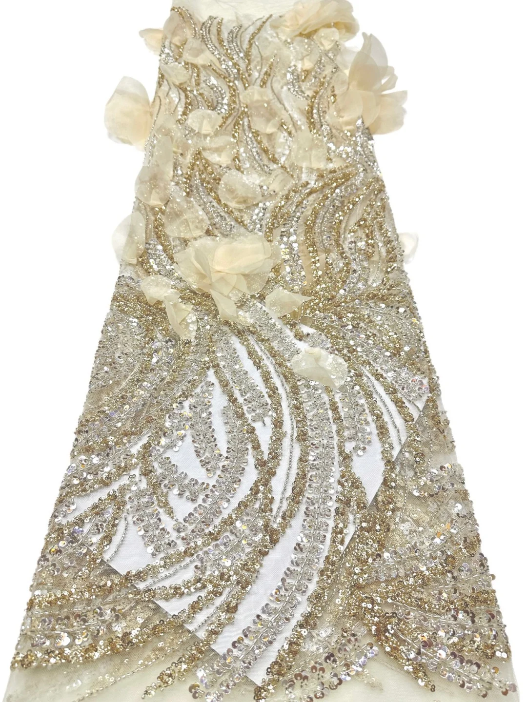 African 3D Flower Lace Fabric Embroidery French Mesh Lace Fabric With Sequins Groom Nigerian Tulle Lace For Party Wedding Dress