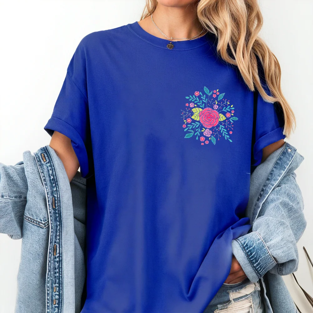 

Little Pink Flower Fresh Minimalist Style Hand - Drawn Cartoon Pattern Printed Pure Cotton Short Sleeve Dopamine Summer Girls