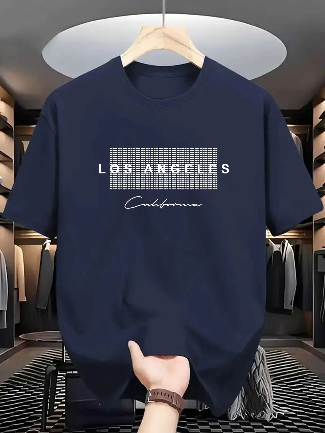تي شيرت مطبوع عليه Los Angeles California - قميص صيفي بأكمام قصيرة ورقبة دائرية مع شعار وحروف مخطوطة، قابل للتنفس