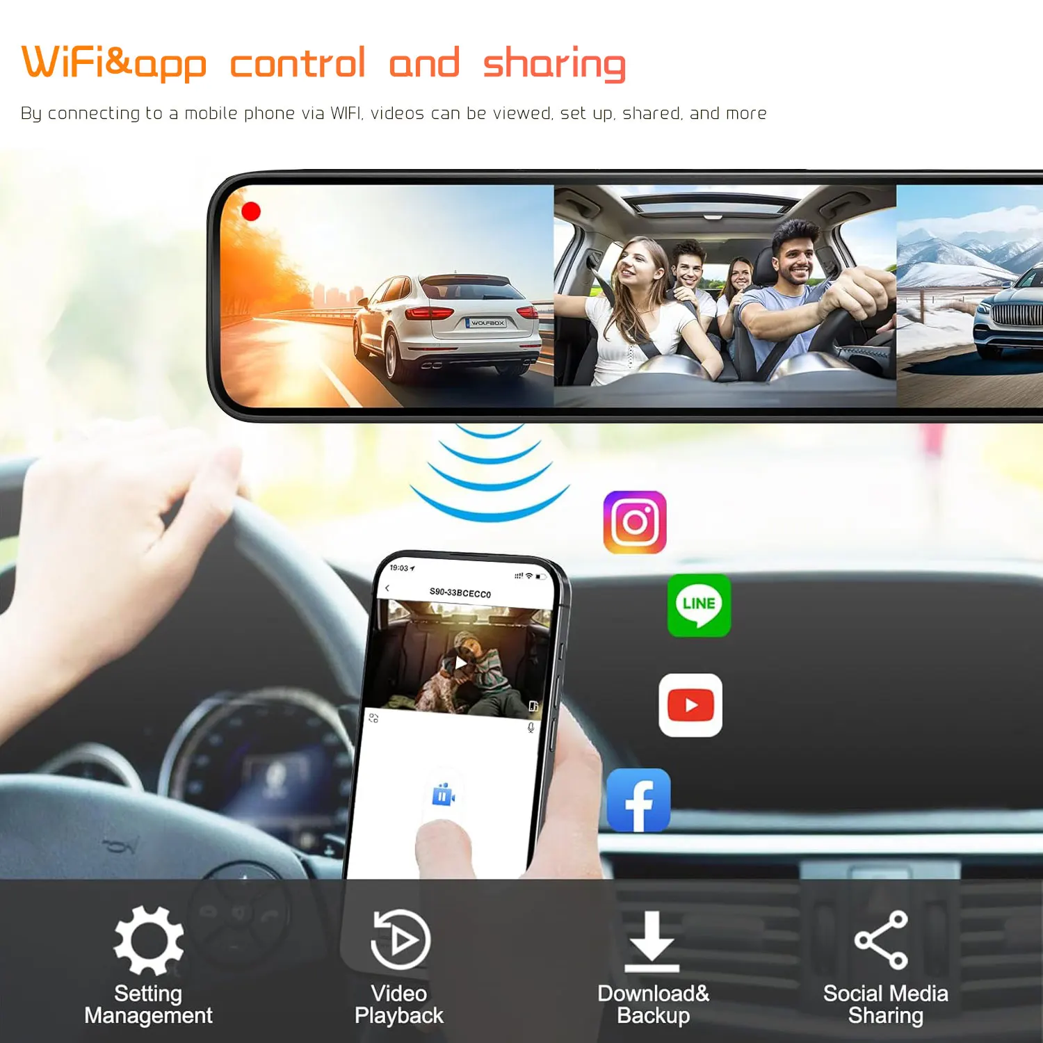 3 Camera Wifi 10 Inch Rear View Mirror Dash Cam 3 Ways Car Camera Touch Screen Inside And Out Side