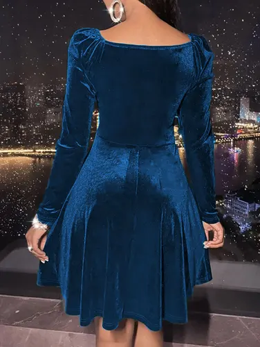 Imagen 2 del producto Vestido corto de terciopelo con cuello en V para mujer, elegante vestido de manga larga para fiesta, club, citas, vestido de mujer para otoño e invierno