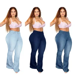 XL-5XL Women's High Waist Plus Size Boot Cut Jeans Fashion Skinny Stretch Denim Flared Pants Casual Female Large Size Trousers