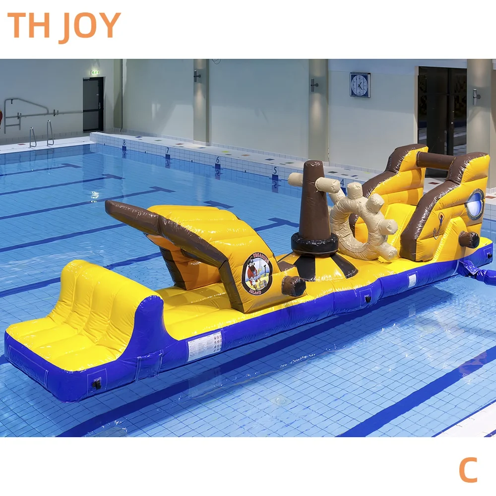Por navio à porta, curso inflável de obstáculos de água flutuante, curso de obstáculos inflável comercial de navio pirata na piscina