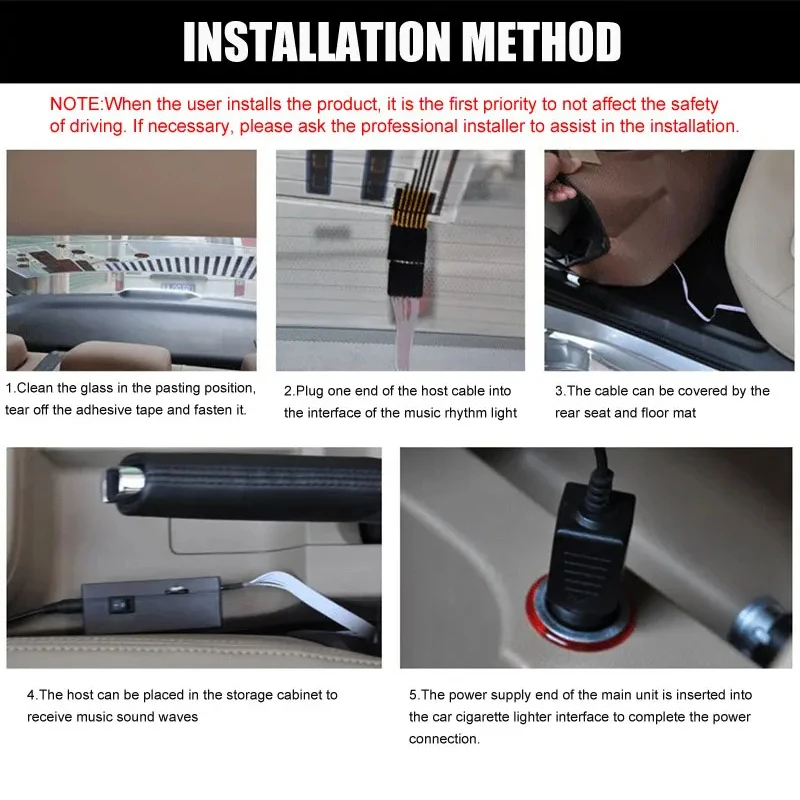 زجاج سيارة LED الصوت المنشط التعادل النيون EL ضوء الموسيقى إيقاع فلاش مصباح ملصق التصميم مع التحكم 90*25 سنتيمتر #6