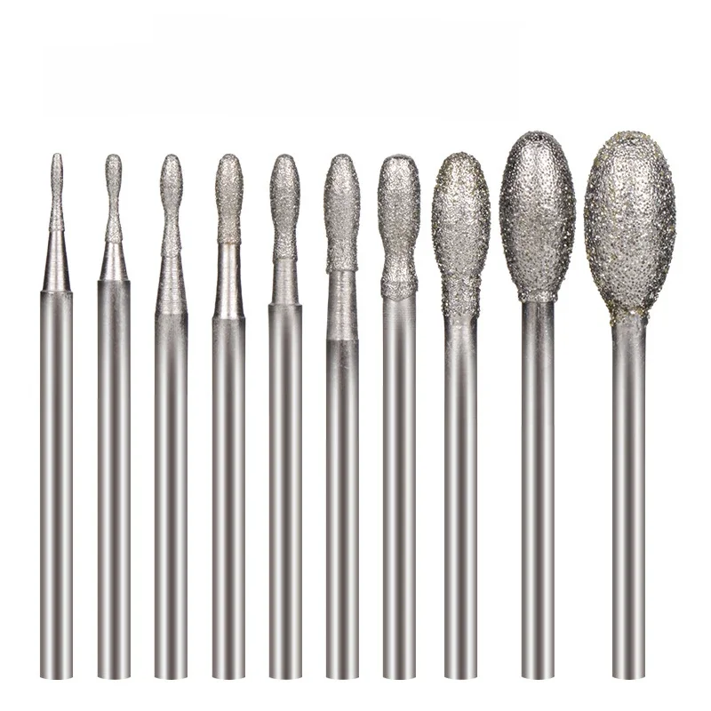 1-11 pièces 0.8 ~ 8mm Ellipse galvanisé diamant bavure meulage gravure peu 2.35/3mm tige tête de polissage pour outils rotatifs Dremel
