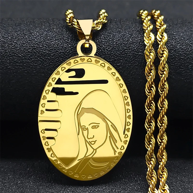 Dziewica Maryja Naszyjnik ze stali nierdzewnej Katolicki Matka z Guadalupe Dziewica Dziewczyny Naszyjnik Ikona Medal Biżuteria Collares hombre — zdjęcie 2
