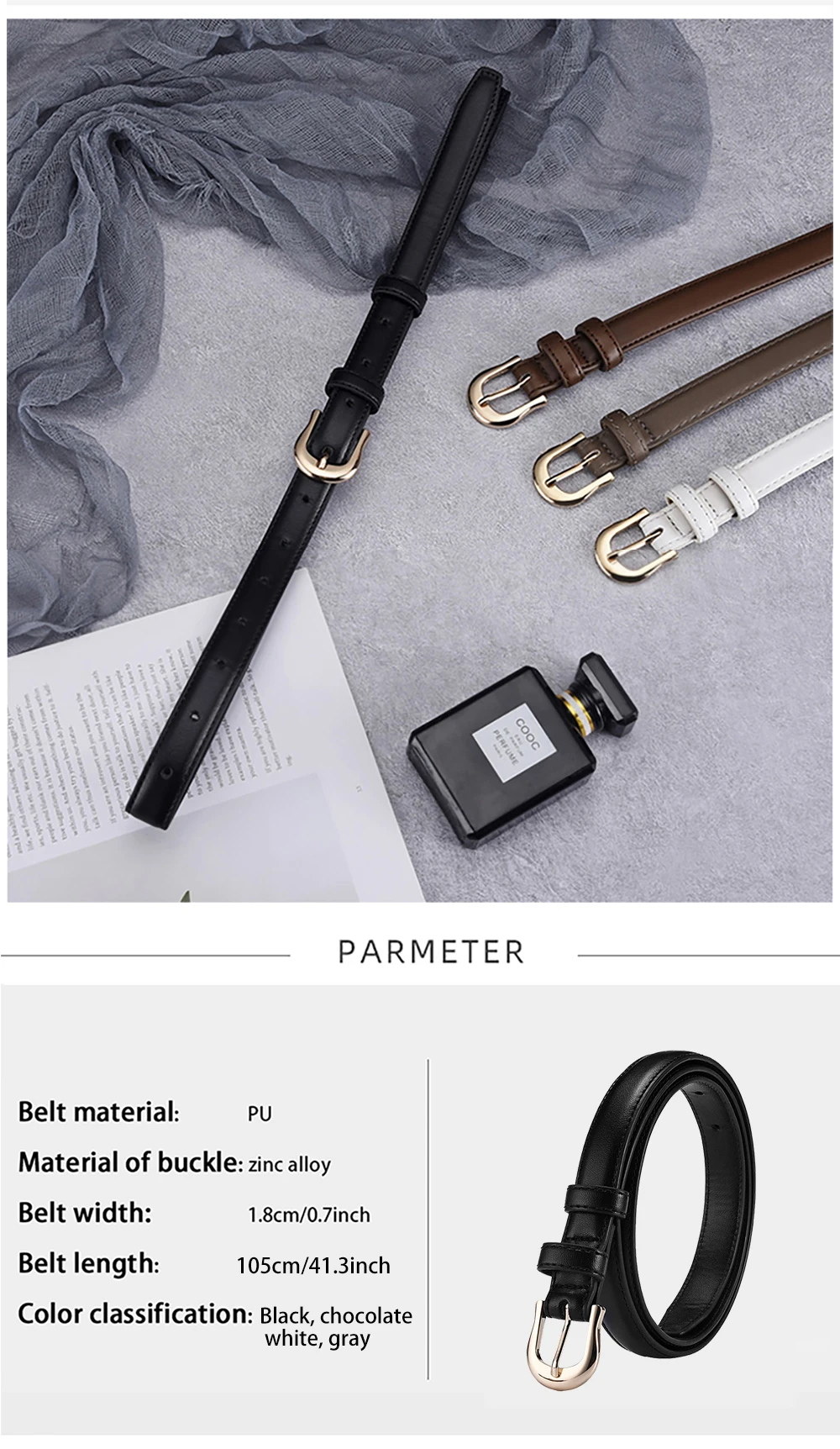 Gürtel Sommer Brauner Gürtel mit feinen passenden Westernhosen Einfacher vielseitiger Gürtel Neue Modedekoration Designer Hüftgurtgürtel – Detail 4