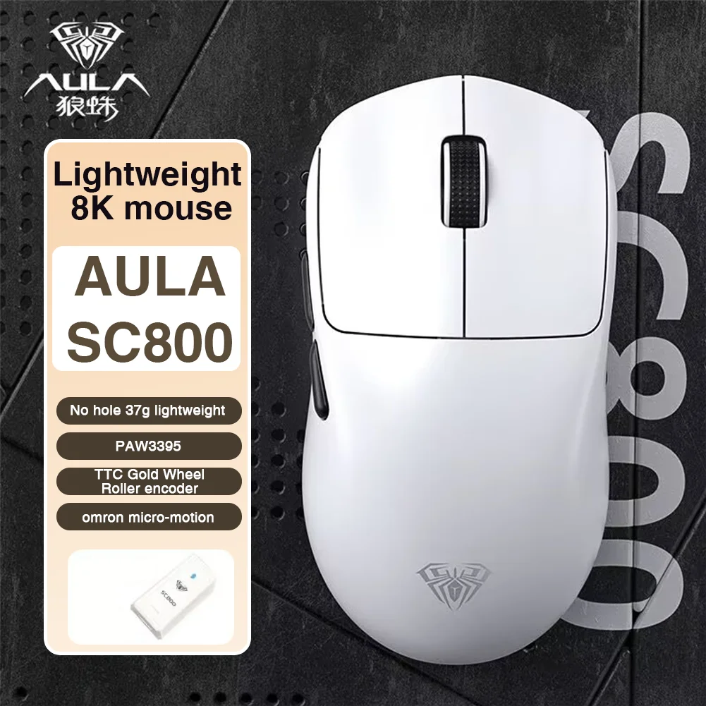 AULA SC800 8K Gamer Mouse E-Sport-Maus PAW3395 Sensor TTC Gold Wheel 37g Leichte
