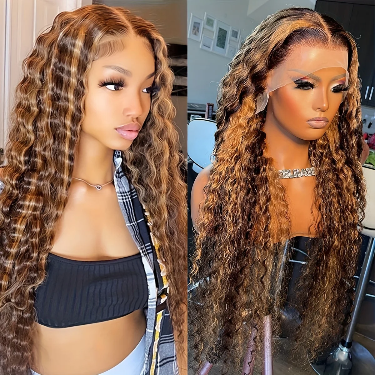

30 Inch Highlight P4/27 Human Hair Lace Wigs 13x4 Lace Frontal Wigs For Black Women Human Hair Deep Wave Front Lace Wig