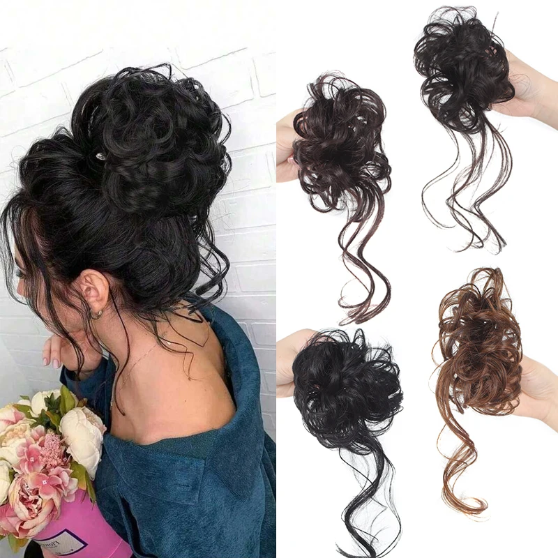 

Synthetic Hair Bun Woman Hairpieces Messy Curly Chignon Wig Natural False Clip on Hair Accessories Heat Resistant Fiber