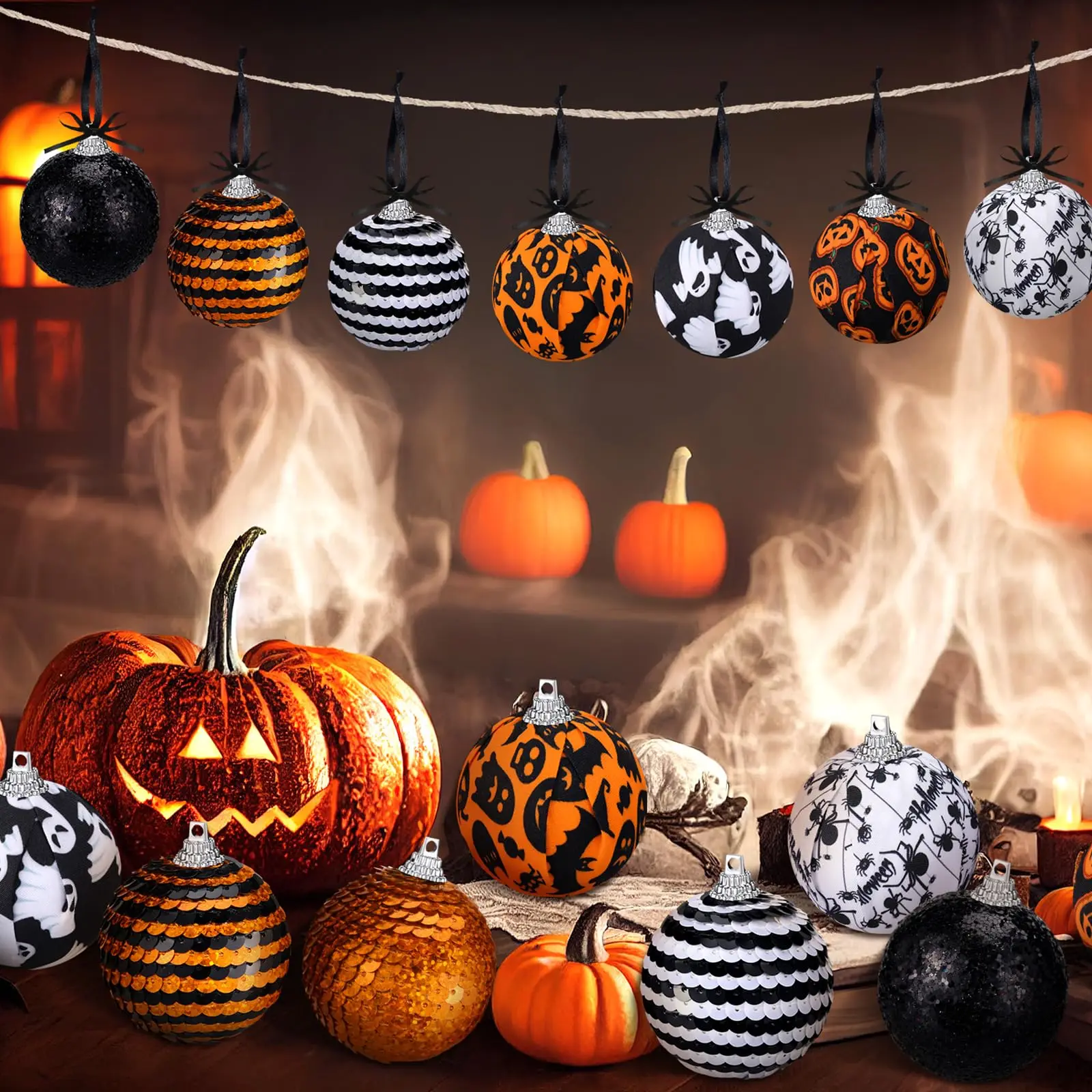 Halloween Ornaments Tree Decorations Indoor, 16ct 2 Inch Shatterproof Decorative Hanging Ball Ornaments Set for Tree