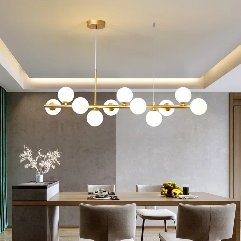 Moderne Lange Eetkamer Kroonluchters Glazen Bal Lampenkap Licht Boven De Tafel Keuken Kantoor Hanglamp Home Decor Armaturen - afbeelding 2