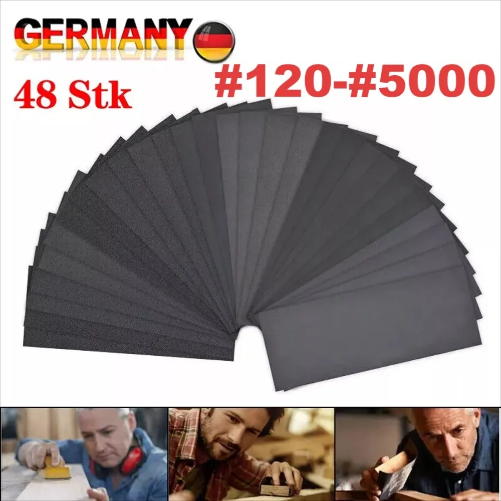 48-teiliges Schleifpapierset, Nass- und Trockenschleifpapier 80-3000 Körnung für Auto und Holz