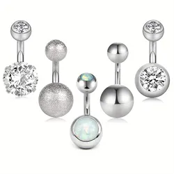 5pcs Short Belly Button Rings, 6mm Bar Length Stainless Steel 14G Small Belly Rings, Surgical Steel Navel Piercing Jewelry
