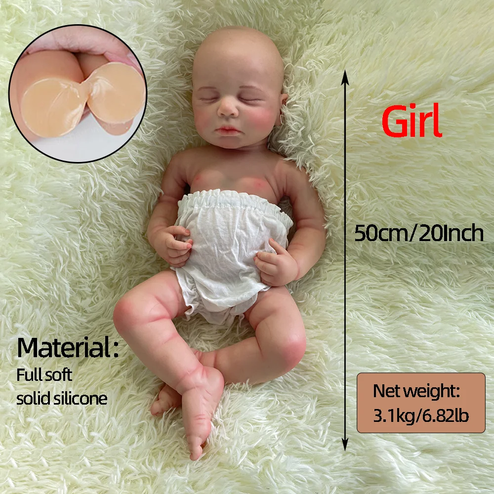 50cm Painted Reborn Silicone Baby Dolls Super Soft Realistic Art Collection Realistic Art Gift Reborn Dolls