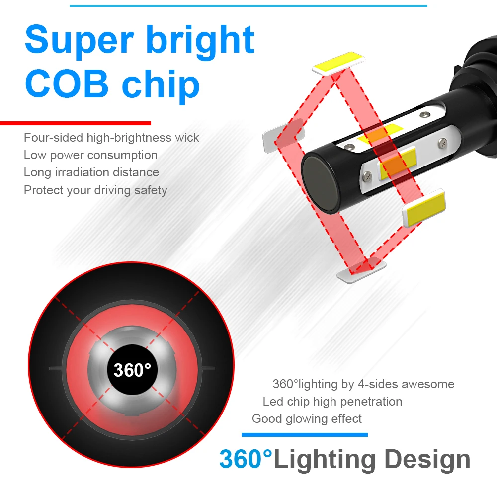 35000LM أربعة جوانب رقاقة 6000K/8000K سيارة LED المصابيح الأمامية H4 H7 H11 LED المصابيح الأمامية 9005 9006 HB3 HB4 مصباح ليد