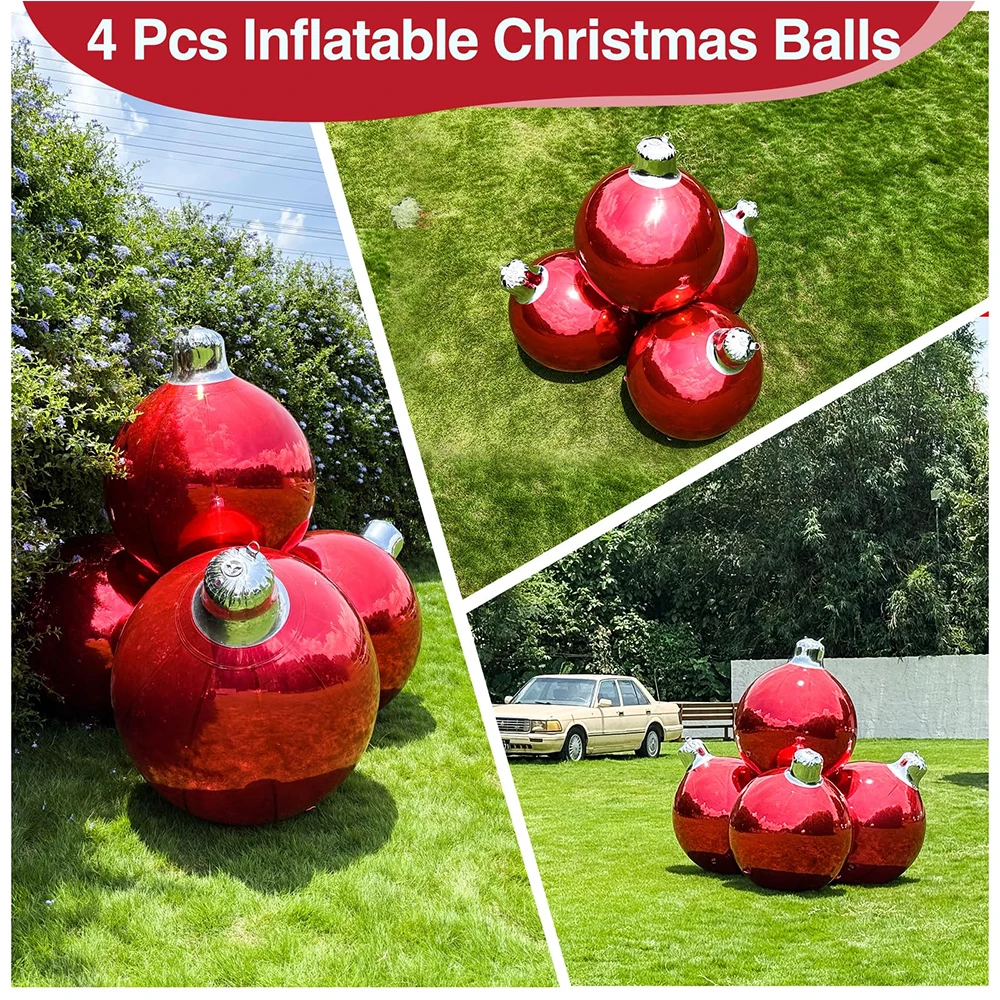 Opblaasbare spiegelbal, opblaasbare kerstballen Grote glanzende ballen met luchtpomp Herbruikbare grote PVC kerstbalballon voor feest