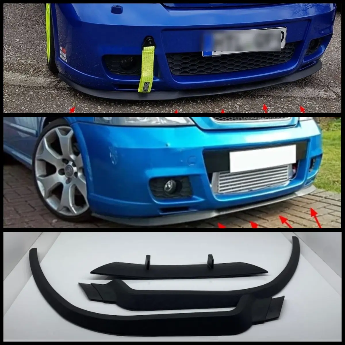 For Opel Astra G CUPRA R Front Bumper Lip Universal 3pcs Diffuser Black Bumper Lip Spoiler Body Kit Tuning protector Quality