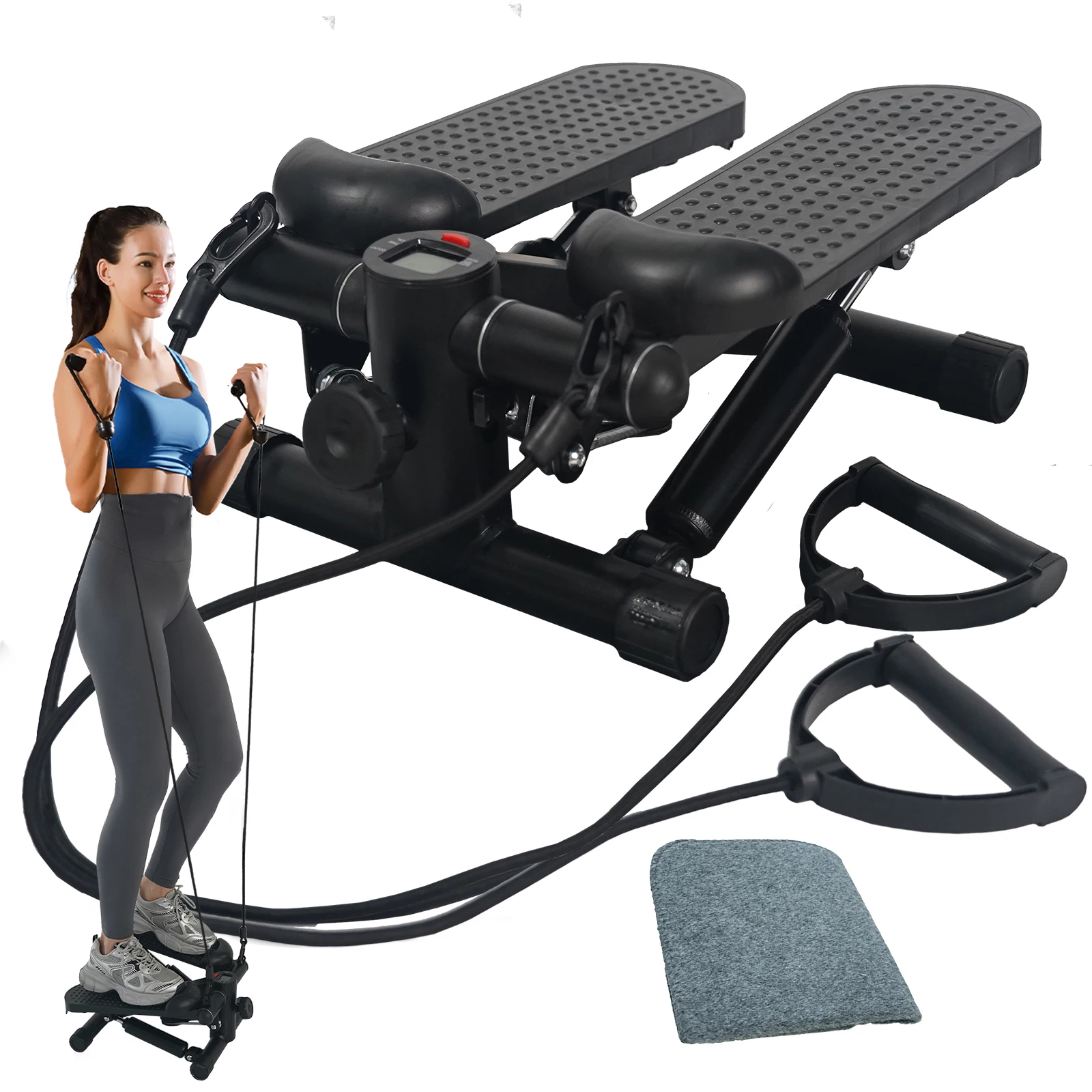 Steppers for Exercise, Mini Stair Under Desk Bike Pedal Exerciser with LCD Monitor & Resistance Bands Carpet