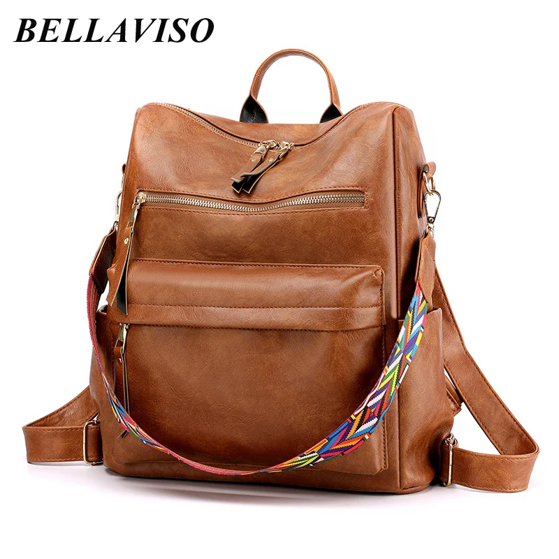 

BellaViso Soft PU Women's Backpacks Simple Retro Large Capacity Casual Female's Anti Theft Travel Single Shoulder Bags BLBP-09